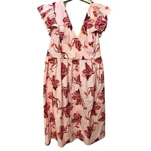 Eloquii Elements Floral Midi Dress Size 24 Pink Multi Fit And Flare Faux Wrap